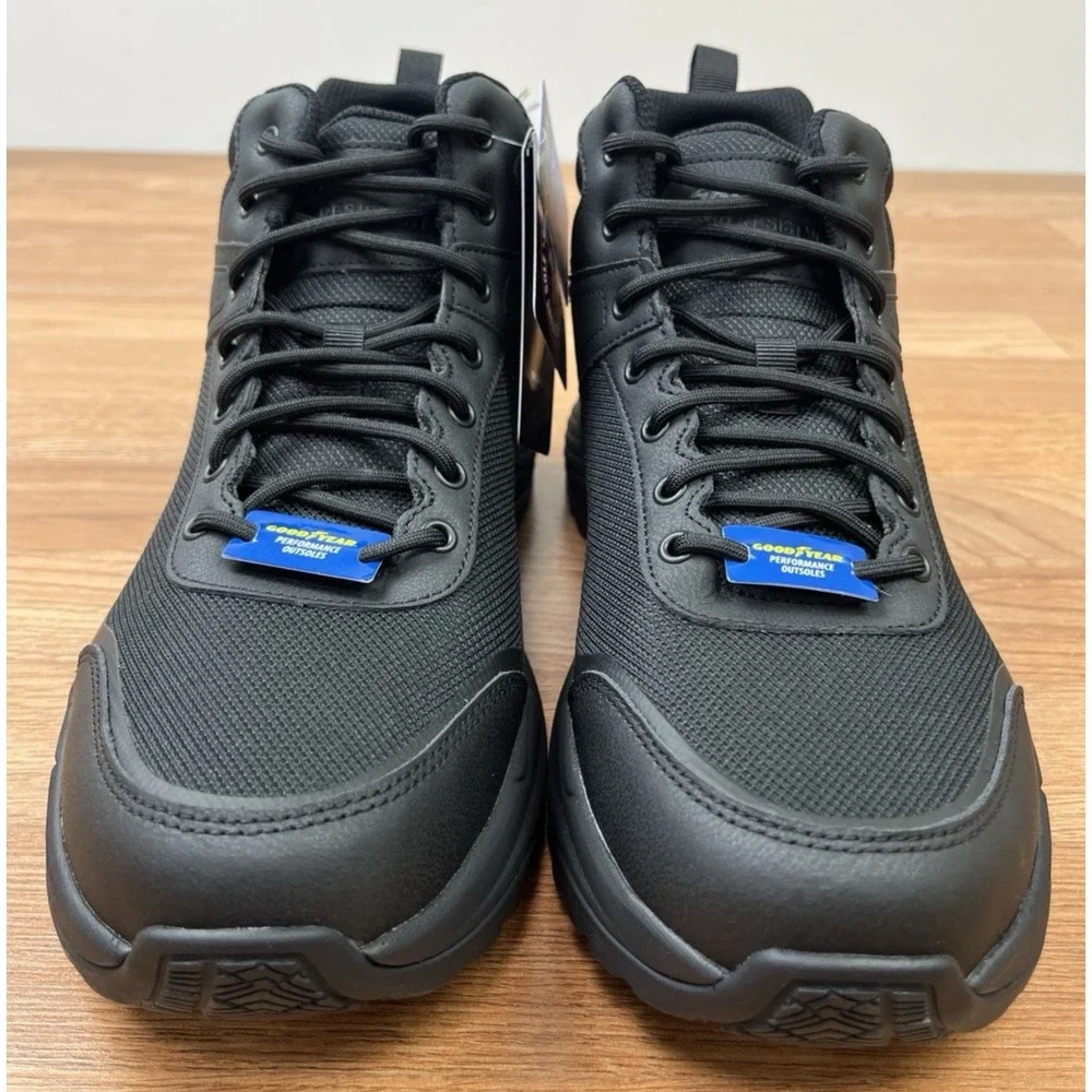 Skechers Work Boots Street Treader Scorron Men's 10.5 Black, Goodyear Soles NEW